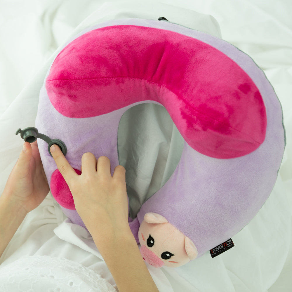 3D Inflatable Neck Pillow with Patented Pump - Piglet