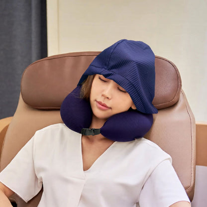 Premium Foldable Memory Foam Pillow with Hood - Blue