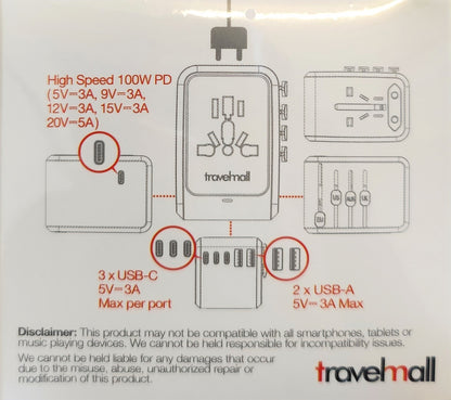 GaN 100W PD High Performance Worldwide Travel Adaptor with 6 USB ports