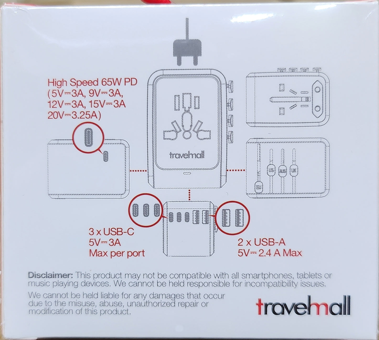 GaN 65W PD High Performance Worldwide Travel Adaptor - Black