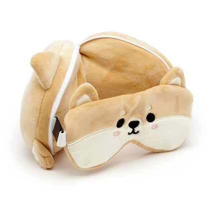 3D Shiba Inu Plush Travel Pillow & Eye Mask Set