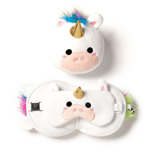 3D Unicorn Plush Travel Pillow & Eye Mask Set