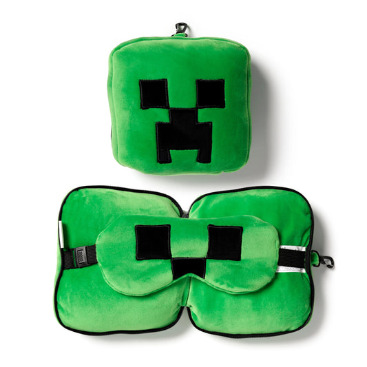 3D Minecraft Creeper Plush Travel Pillow & Eye Mask Set (Officially Licensed)