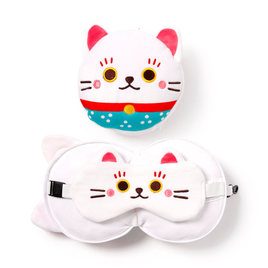 3D Maneki Neko Plush Travel Pillow & Eye Mask Set (Officially Licensed)