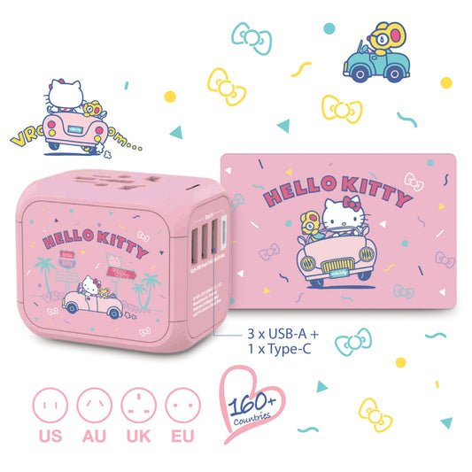 Hello Kitty High Performance(5A) 4USB Worldwide Travel Adaptor with SIM Card Holder