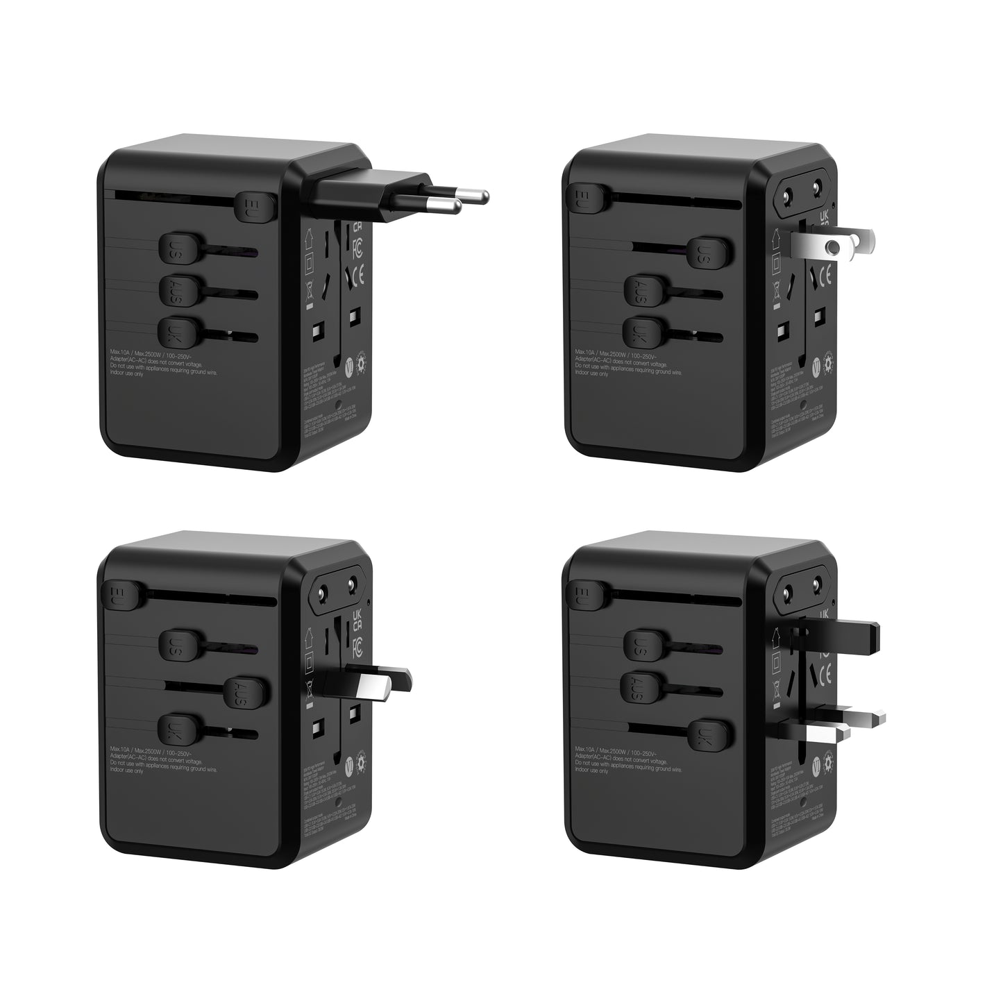 GaN 65W PD High Performance Worldwide Travel Adaptor - Black
