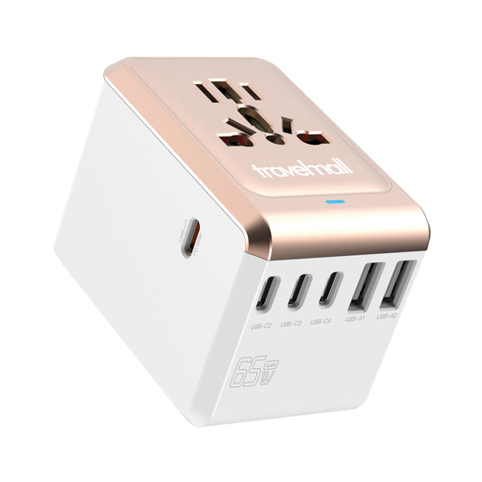 GaN 65W PD High Performance Worldwide Travel Adaptor - Rose Gold