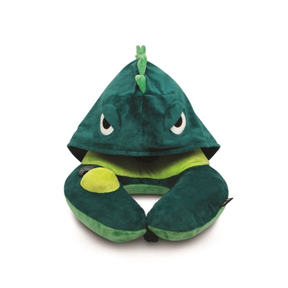 3D Inflatable Neck Pillow with Patented Pump and Hood - Dinosaur
