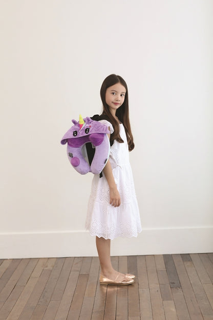 3D Inflatable Neck Pillow with Patented Pump and Hood - Unicorn