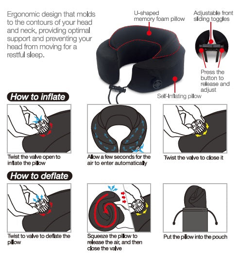2-in-1 Self Inflating Premium Memory Foam Neck Pillow – Travelmall ...