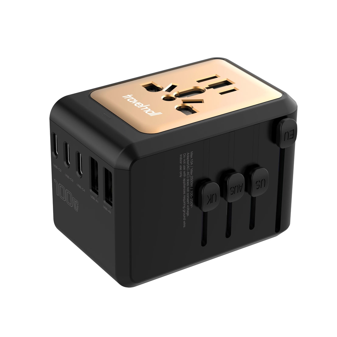 GaN 100W PD High Performance Worldwide Travel Adaptor with 6 USB ports