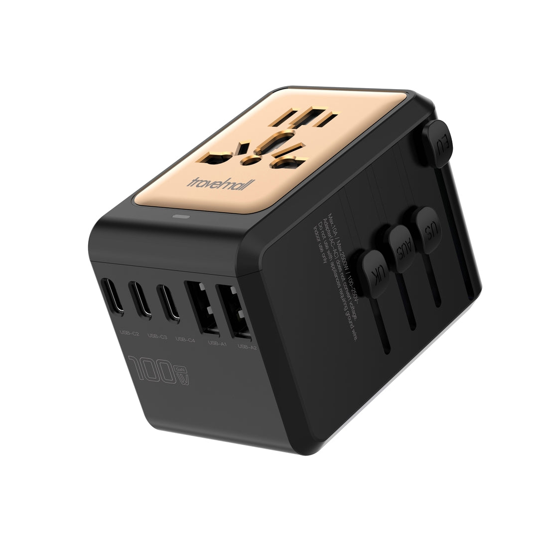 GaN 100W PD High Performance Worldwide Travel Adaptor with 6 USB ports