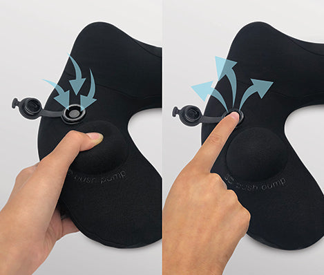 3D Inflatable Neck Pillow with Patented Pump and Hood - Black