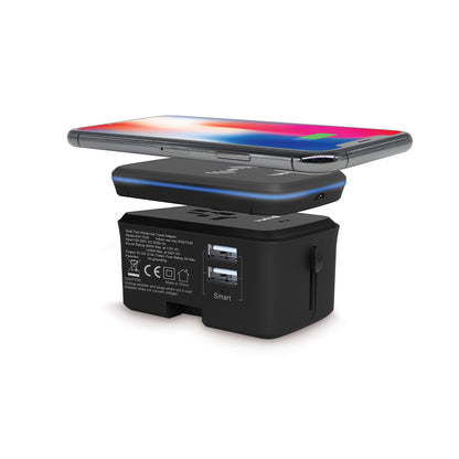 Multi-Functional 2-in-1 Travel Adaptor with 10W Wireless Charging Pad, Dual-USB Deluxe Edition
